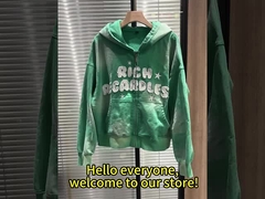 Худи винтажное с вышивкой и нашивкой на молнии из тяжелого хлопка плотностью 400/500 г/м² с кислотной стиркой