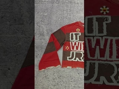 Индивидуальный логотип 280-300 г/м Хлопок Дистресс Вышивка Кислотная стирка необработанный край Укороченный в полоску Длинный рукав