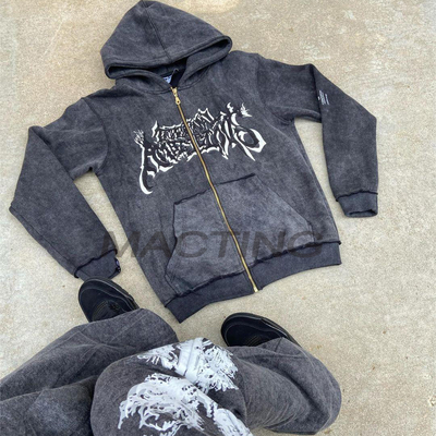 Купить Настраиваемые уличные одежды Zipper Zip Up Hoodies и Flared Sweatpants в стиле винтаж online manufacture
