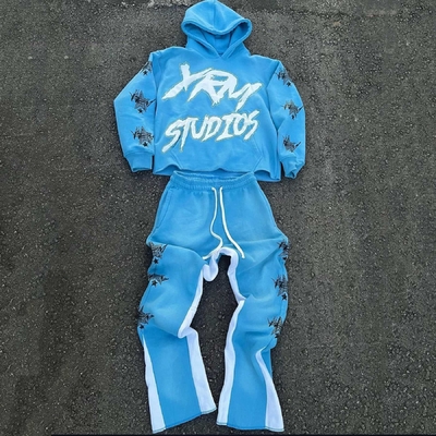 Купить Настройка на заказ Y2K Cut Raw Hem Hoodie и Sweatpants Set для мужской уличной одежды в хлопке online manufacture