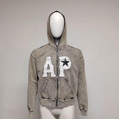 Купить 360 грамм ткань Вес на заказ Hoodies с полным лицом Zip Up и винтажный кислотный мойка online manufacture