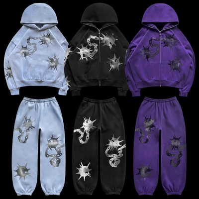 Купить Уличная одежда Y2k унисекс полный лик Zip Up Bling String Hoodie набор 100% хлопчатобумажной мужской online manufacture