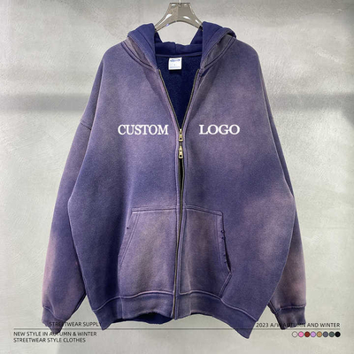 Купить Винтажная кислотная стирка солнце выцветло бедственный Zip Up пустой капюшон для пользовательского логотипа уличной одежды online manufacture