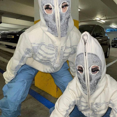 Купить Женский плюс-размер Y2k Punk Streetwear Crop Top Hoodie с Bling Skull Rhinestone Zipper online manufacture