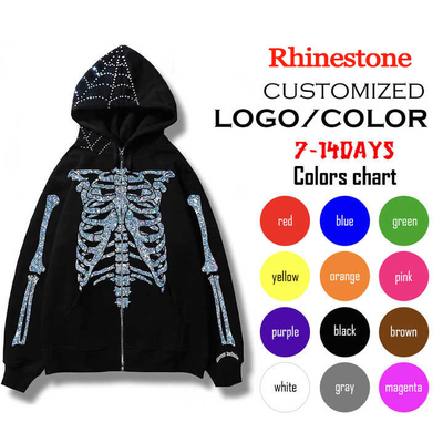 Купить Заказный дизайн Full Zip Up Hoodie с двуслойной вышивкой и Rhinestone Bling online manufacture