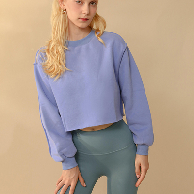 Купить На улице Сверхразмерная подрезанная толстовка с кружевой шеей Hoodie Crop Top Женская сырая рубашка online manufacture