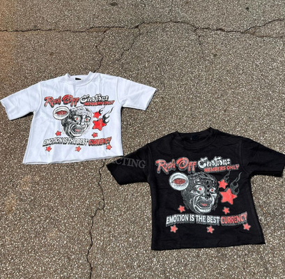 Купить 1000 Custom Cotton Round Neck Hip Hop Graphic Tshirt Y2k 3d Print Acid Wash Большой размер тяжеловесный резко сделанный бокс футболка мужчины online manufacture