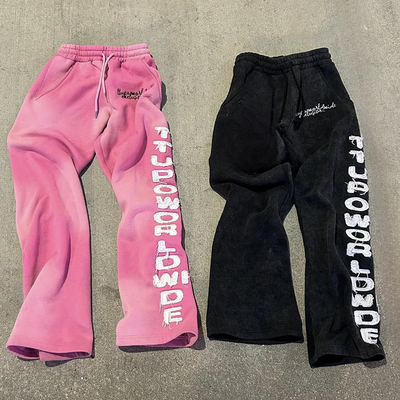 Купить На заказ Flare Sweat Pants Расслабленные брюки Солнце выцветло Пуф печать Bootcut Кислотная стирка Flared Sweat Pants online manufacture
