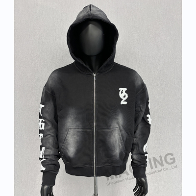 Купить Custom Logo Oversized Boxy Fit Скроенный Zip Up Hoodies Тяжелый вес Винтажный Умытый Нагруженный Вышивка Hoodie online manufacture