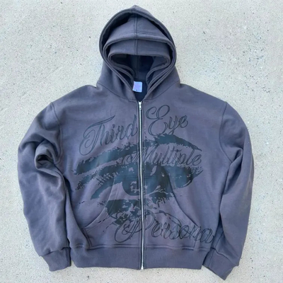 Купить Логотип на заказ на экране 100% хлопчатобумажной французской терри Hoodie с большим размером Boxy резанный Zip Up Triple Hood Hoodies для мужчин online manufacture