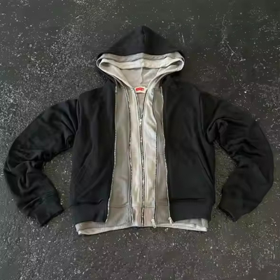 Купить Уличная одежда Zip Up Hoodie Воротник с капюшоном OEM Custom Три слоя для мужчин online manufacture