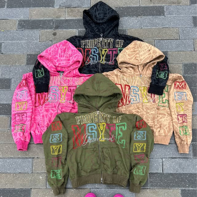 Купить Custom Logo Heavyweight 100% Cotton All Over Print Zipper Hoodies Acid Washed Vintage Distressed Boxy Zip Up Hoodies для мужчин online manufacture