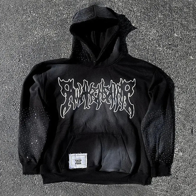Купить Custom Logo Тяжеловесные хлопчатобумажные капюшоны Патчворк Нагруженная вышивка Уличная одежда Большой пуловер для мужчин online manufacture
