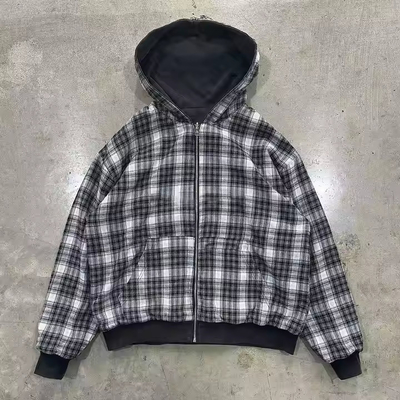 Купить Специальное кислотное промывание вышитые полосатые фланельные Zip Up Hoodie куртка двойной слой обратимый плакатный Hoodie в 100% хлопка online manufacture