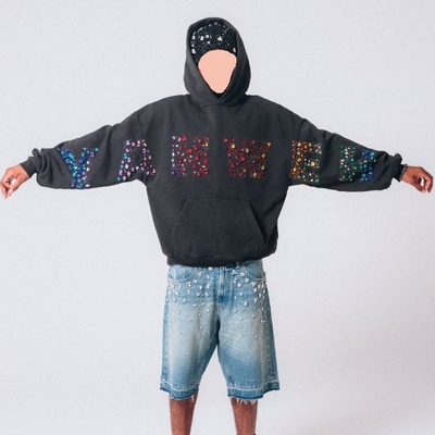 Купить Мужское винтажное худи Custom Crystals Heavyweight Y2K Streetwear из хлопкового терри плотностью 500 г/м², с кристаллами online manufacture