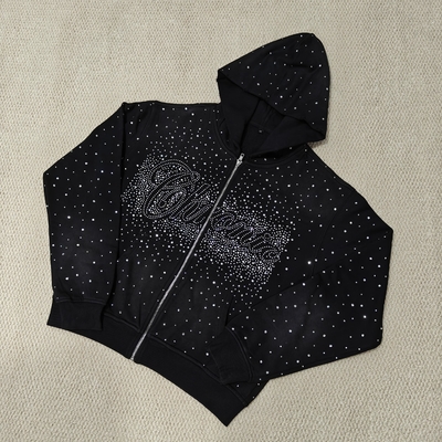 Купить Custom Bulk Luxury Shining Gemstone Oversized Rhinestone Zip up Hoodie Acid Wash Vintage Streetwear Zipped Hoodie for Men online manufacture