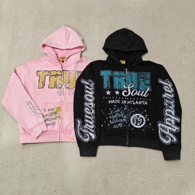 Купить Custom DTG Screen Printing Boxy Heavyweight Zipper Jackets Cotton Distressed Rhinestone Zip up Men Hoodie online manufacture