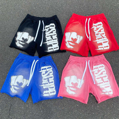 Винтажные графические французские шорты с застежкой и кислотной промывкой