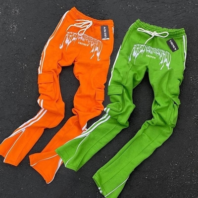 хлопчатобумажные подтянутые шорты для мужчин женщин Zipper Pockets Cargo Pants Stacked Flared Strip Sweatpants