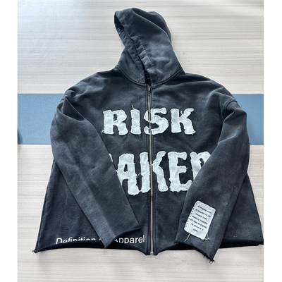 Мужская тяжелая одежда на заказ 400 грамм винтажная кислотная промывка Zip Up Hoodie с вышивкой