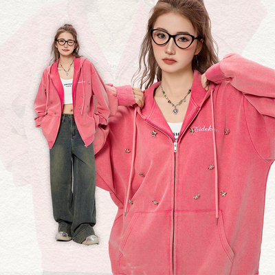 Заказные Y2k Girls Rhinestone Bling Star Zip Up Hoodies в S-6XL или заказный размер