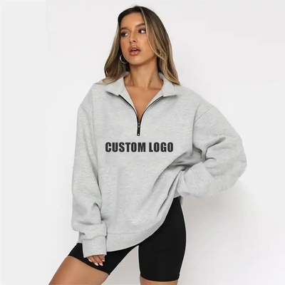 Зимний сезон Женский длинный рукав Zip Up Hoodies женщины Half Zip Up Printed Design