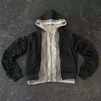 Уличная одежда Zip Up Hoodie Воротник с капюшоном OEM Custom Три слоя для мужчин