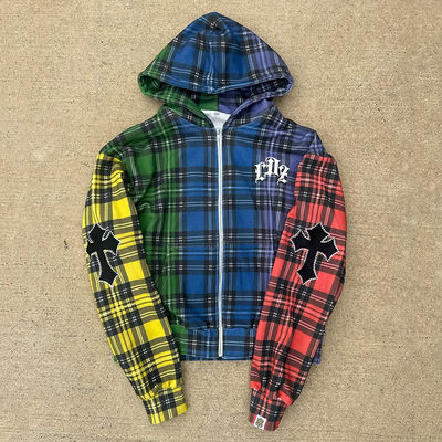 100% хлопчатобумажная терри кислотная стирка вышивка скорбный цип-ап капюшон для мужчин / унисекс весной / осенью / зимой пользовательская уличная одежда