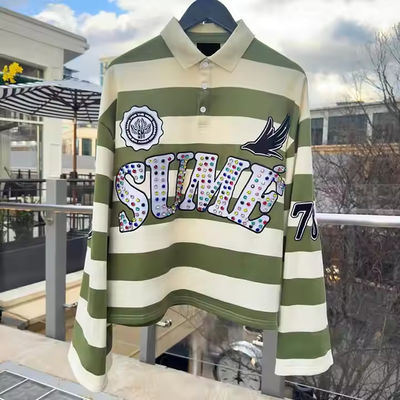 Нарученные на заказ регби футболки полос цвет блок стержень длинный рукав коробка фит резкая вязаная поло рубашка для мужчин