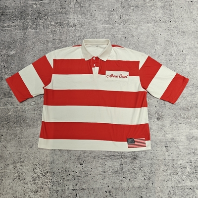 Rugby Retro Football Lapel Oversized T-shirt Boxy Cropped t Shirts Manufacturer Button up 100% Cotton Striped Polo Shirts